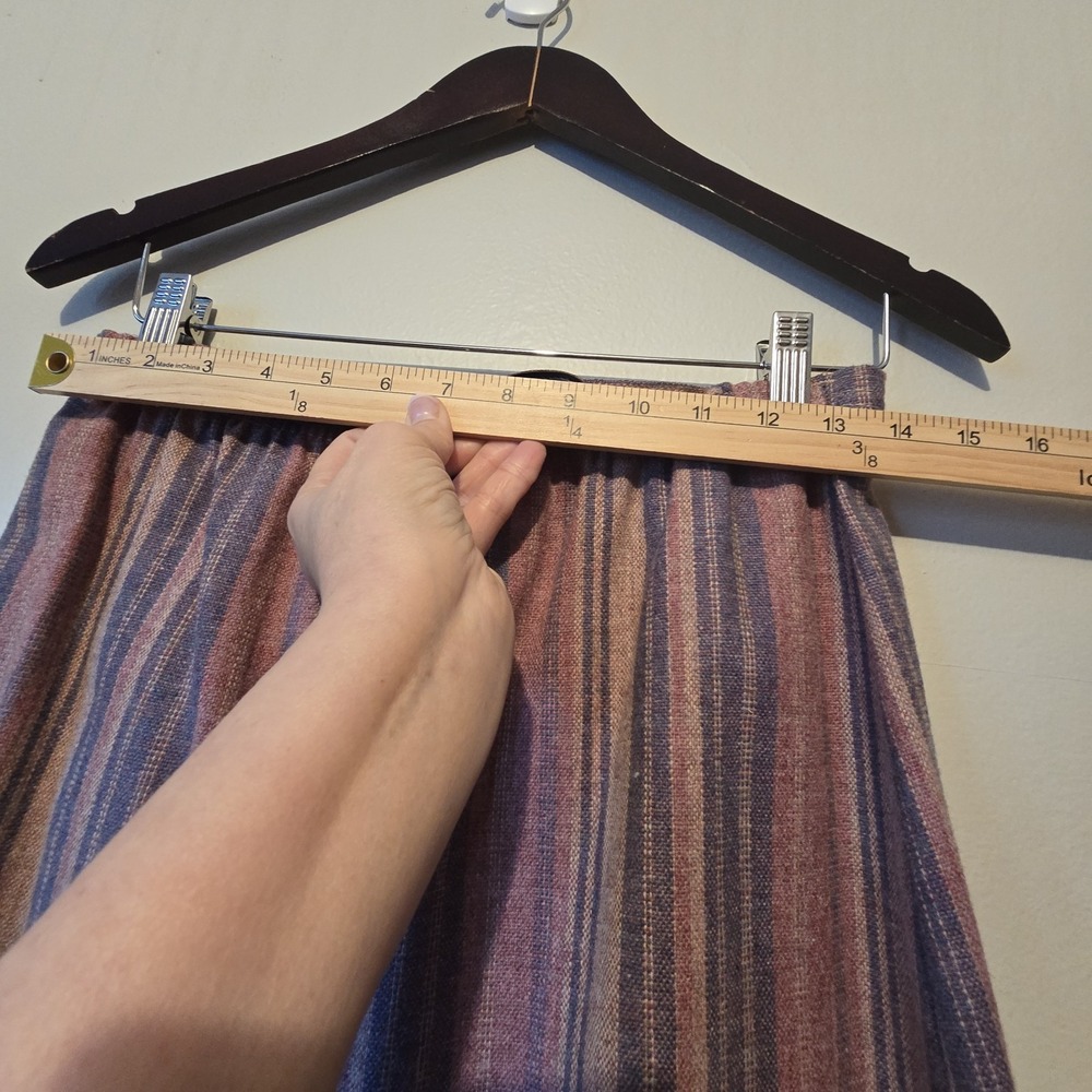 Vintage 80s Long Wool Maxi Skirt Women's‎ SM Mauve Stripe Belt Preppy Academia - Picture 8 of 9